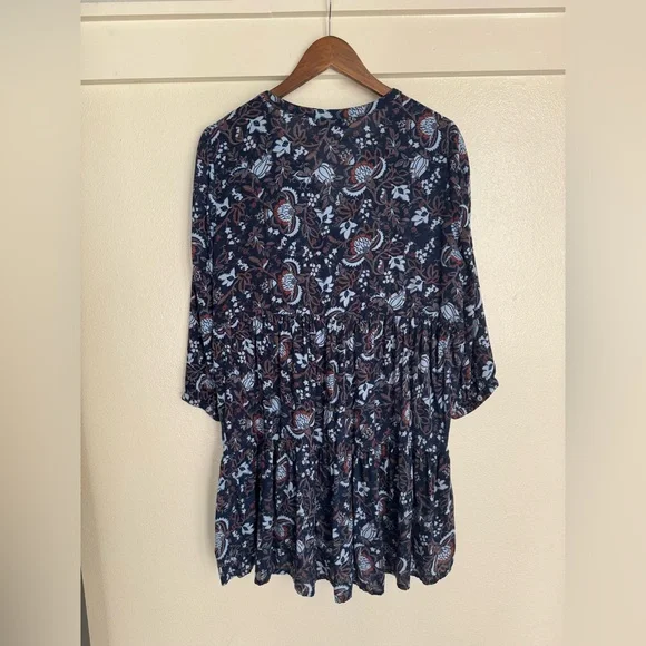 A Pea in the Pod Maternity Navy Floral Tiered Babydoll Mini Dress Medium - Picture 6 of 8